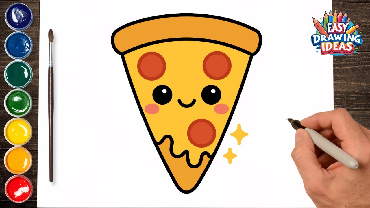 How to Draw a Cute Pizza Slice - Easy Kawaii Drawing for Kids & Beginners