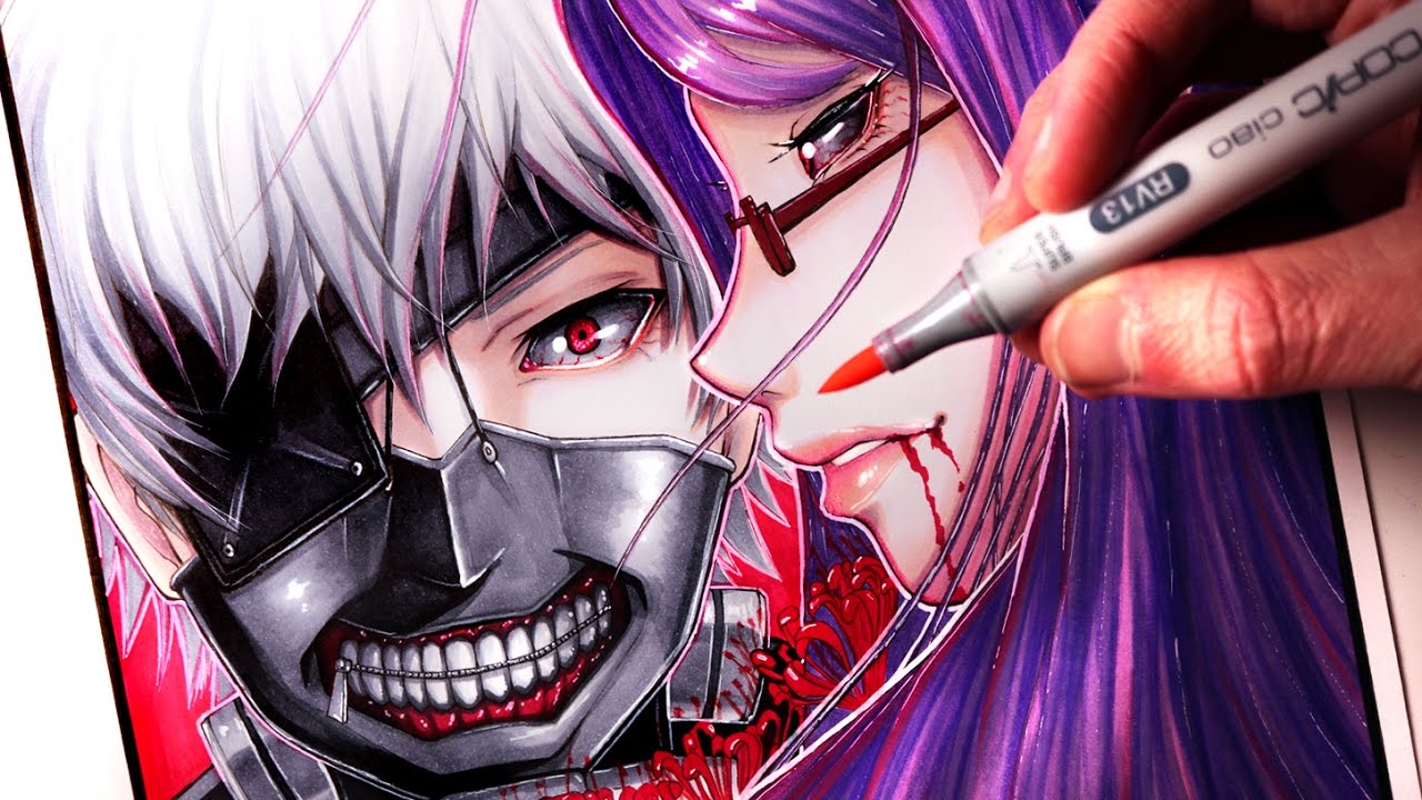 Let's Draw KANEKI and RIZE from TOKYO GHOUL - FAN ART FRIDAY