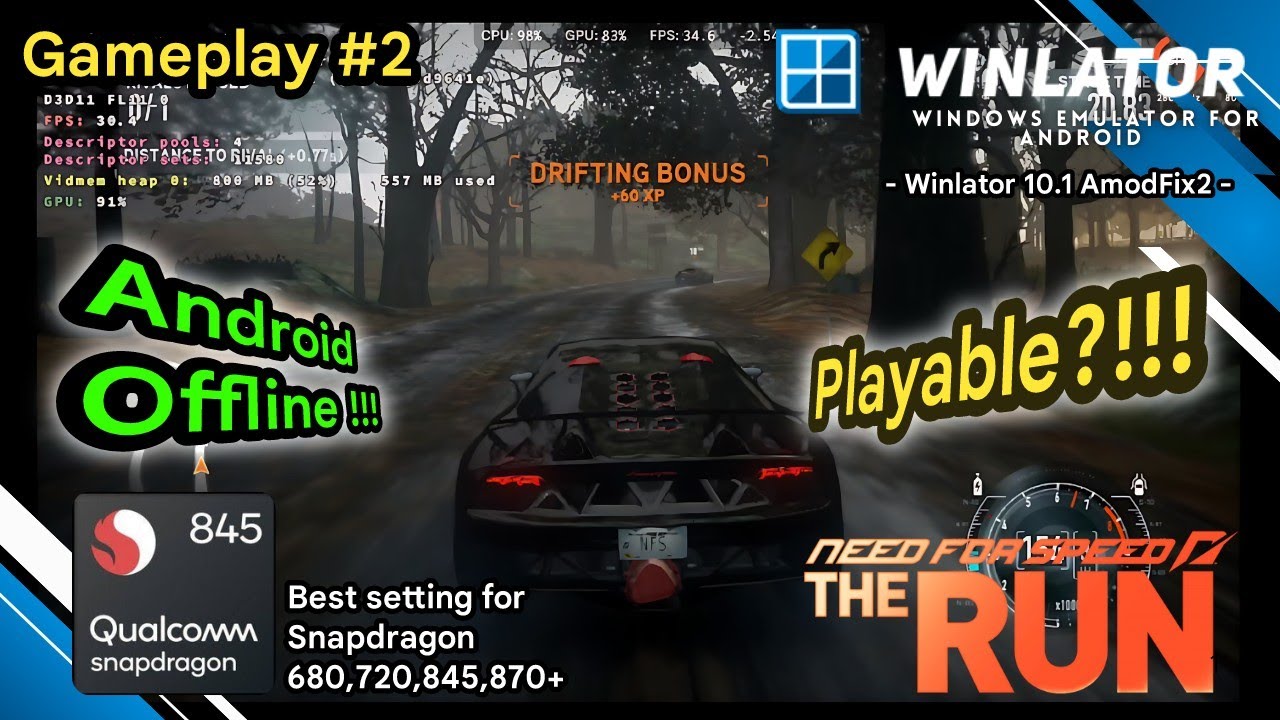 NFS The Run Android Winlator 10.1 Amod Fix2 | Snapdragon 845 Best Setting!!! Playable???