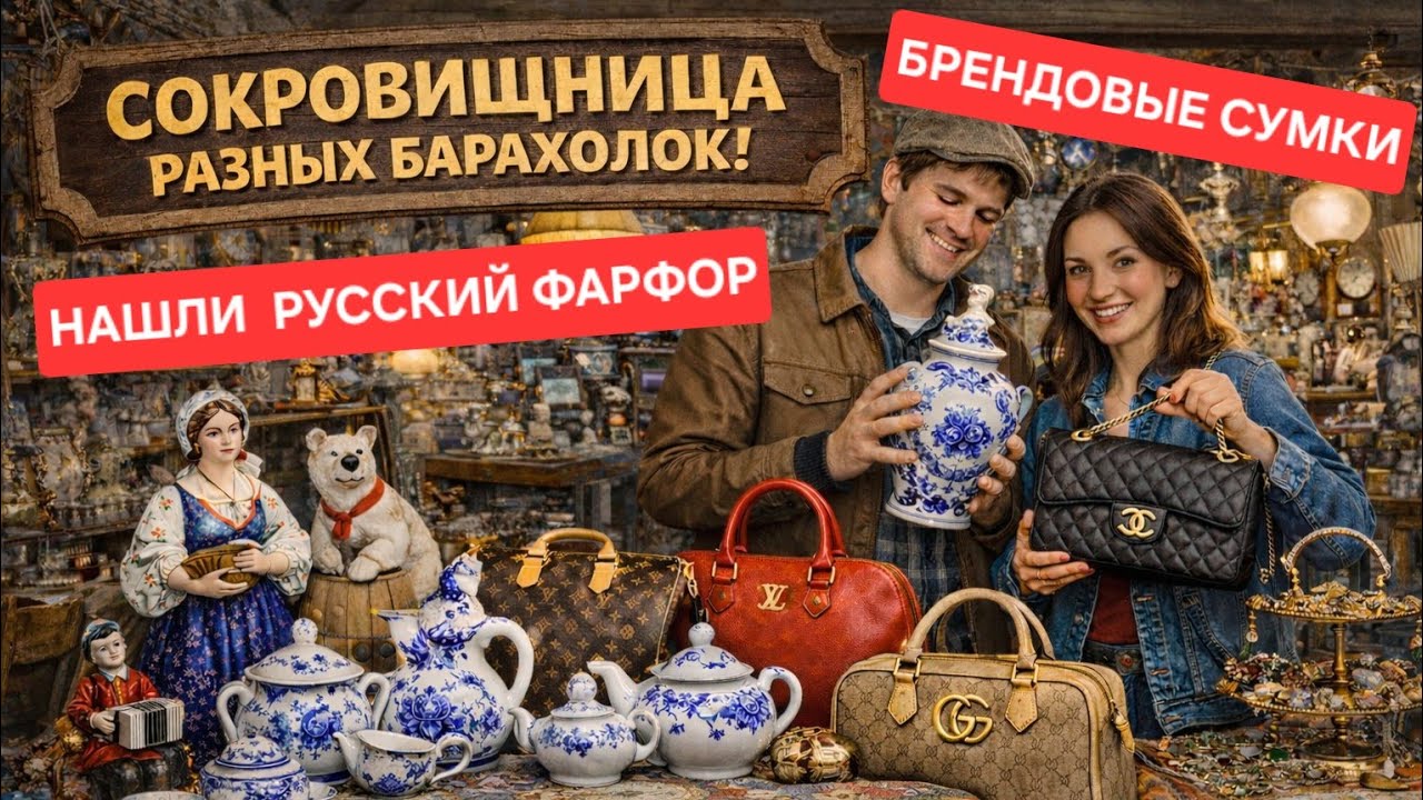 СТОЛЬКО СОКРОВИЩ НАМ ПОПАЛОСЬ НА БАРАХОЛКАХ В АМЕРИКАНСКИХ ДОМАХ! РУССКИЙ ФАРФОР И БРЕНДОВЫЕ СУМКИ!