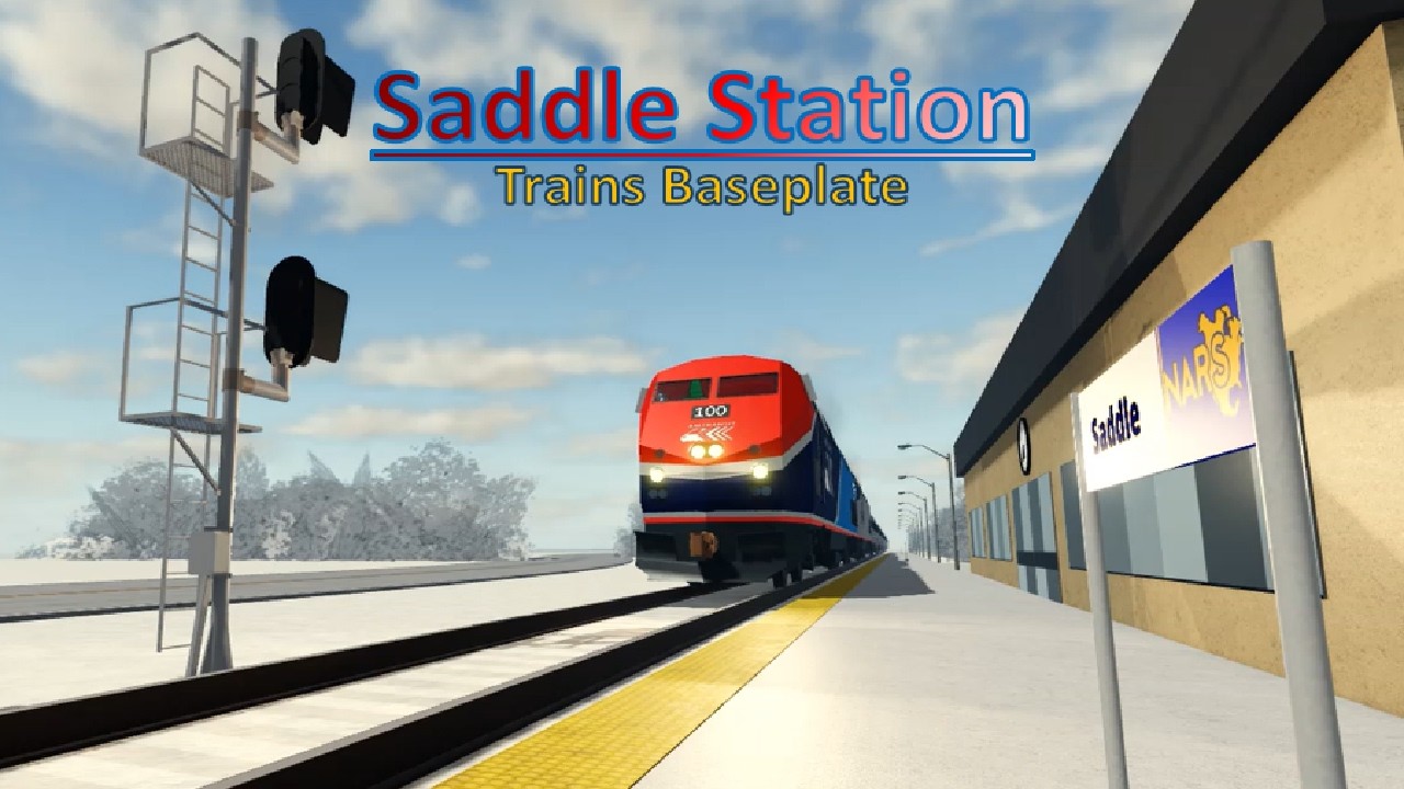Two Trains Arrive at Saddle Station in Trains Baseplate