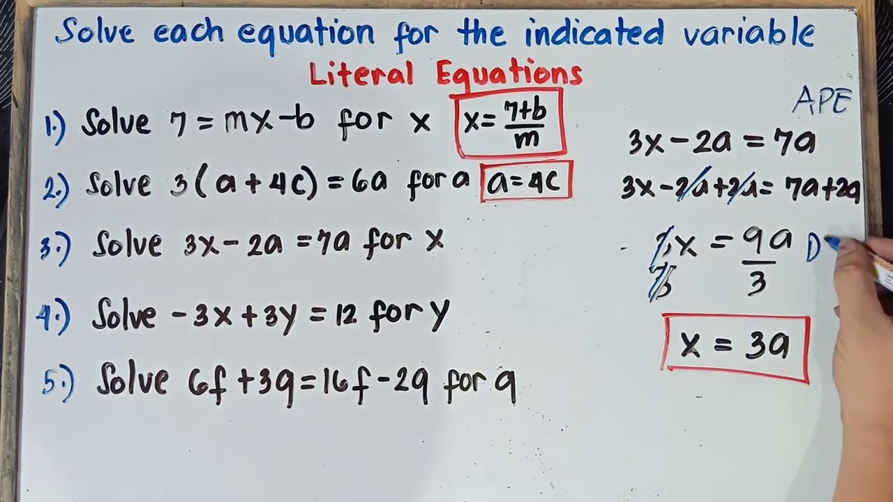 LITERAL EQUATIONS | Solve each equation for the indicated variable | Quarter 4 | Grade 7 |