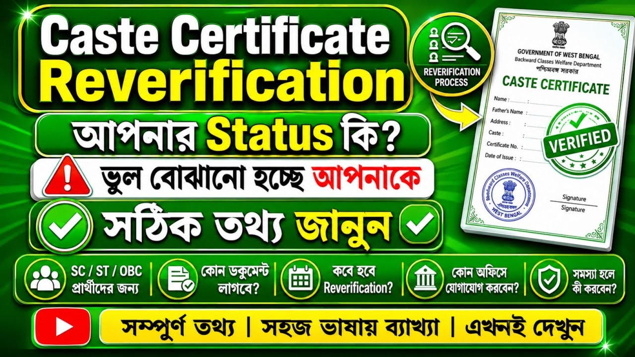 Caste Certificate Reverification | আপনার Status কি? | ভুল বোঝানো হচ্ছে আপনাকে | সঠিক তথ্য জানুন ✅