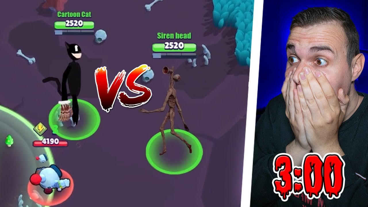 SPEEL NOOIT BRAWL STARS 3 UUR 'S NACHTS.. *SIREN HEAD VS CARTOON CAT HEBBEN RUZIE!*