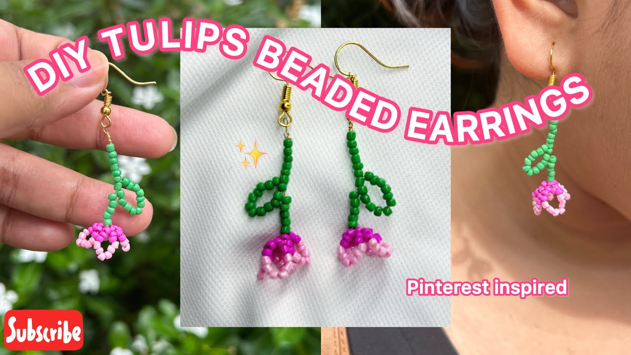 DIY| TULIP🌷 BEADED EARRINGS TUTORIAL| FLORAL EARRINGS | BEADS JEWELLERY MAKING | EASY AND SIMPLE ✨