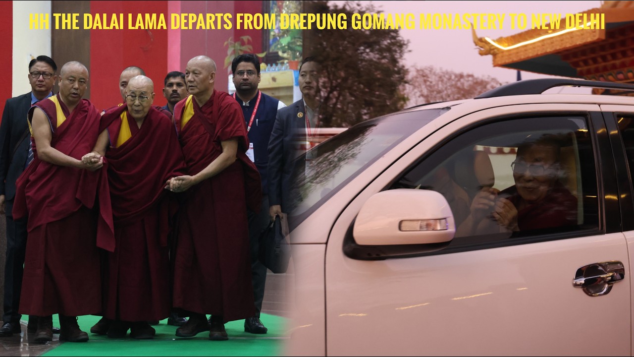 HH the 14th Dalai Lama departs from Drepung Gomang Monastery to New Delhi 
