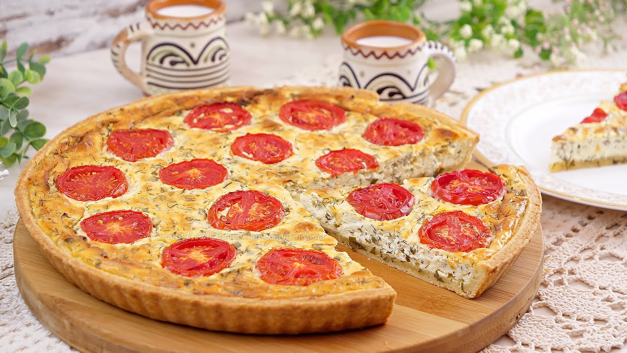 🍕Открытый пирог из песочного теста с творожным сыром и зеленью! 🧀 Рецепт сырного закусочного пирога!