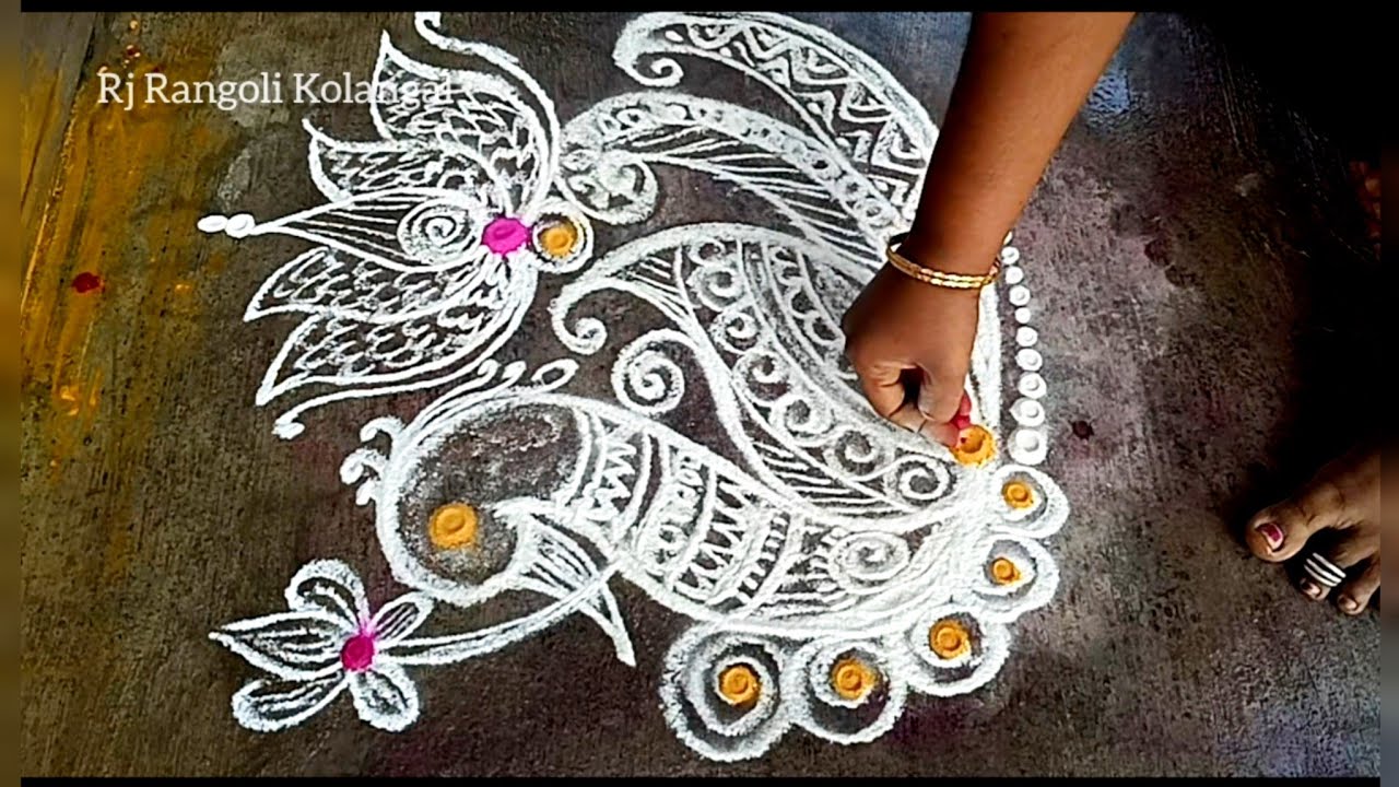 Thai poosam Special Rangoli 🌺 Peacock Rangoli design 🌺 Traditional Kolam 🌺@RjRangolikolangal