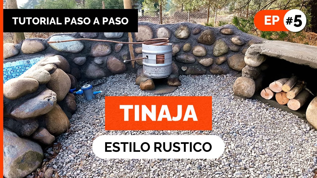 TINAJA de PIEDRAS CASERA! 💧 🔥  Pared Caldera y Leñera piscina de agua caliente estilo rústico | Ep 5