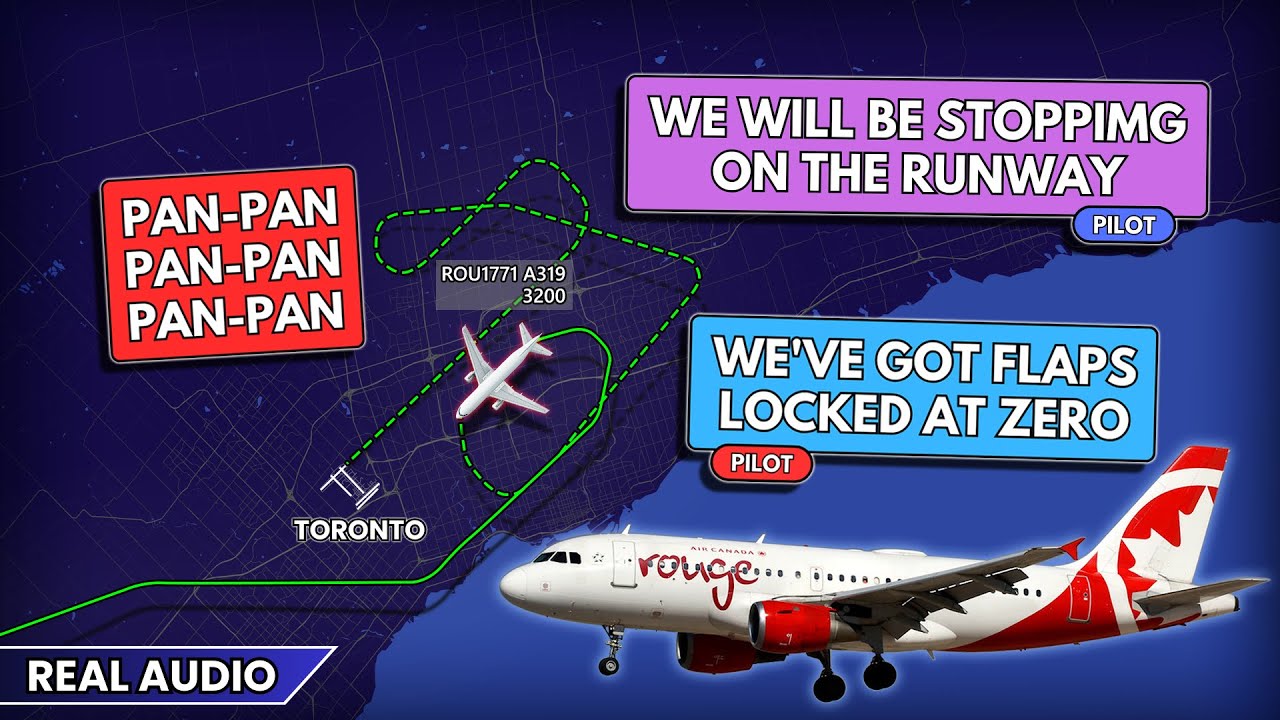 Zero Flaps landing. Air Canada Rouge A319 has problems on approach at Toronto Airport. Real ATC