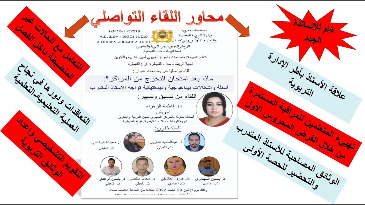 ماذا بعد امتحان التخرج من المراكز الجهوية...؟أسئلة وإشكالات تواجه الأستاذ المتدرب، اللقاء التواصلي
