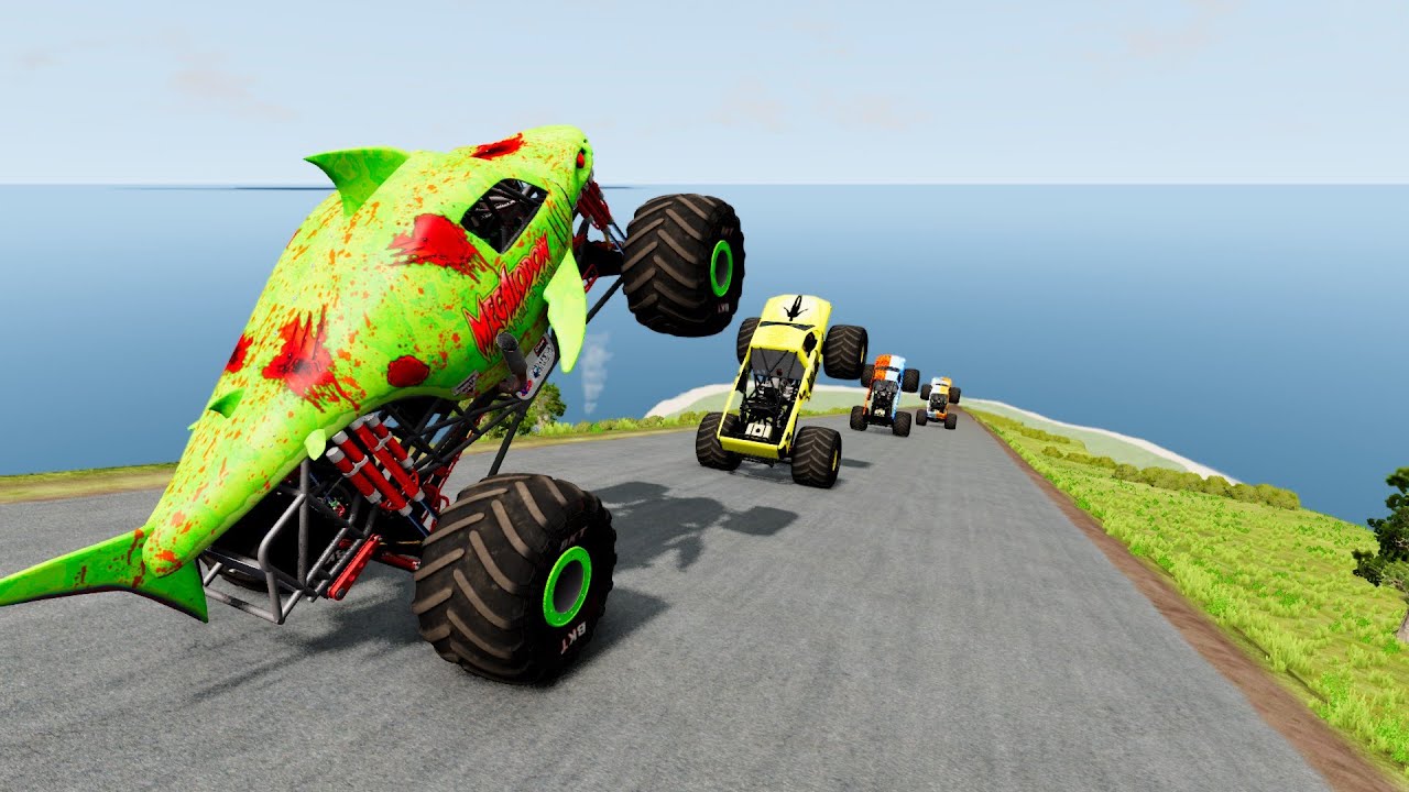 Epic Hight Speed monster trucks Jumps & Crash #008 in BeamNG Drive_BMNG SPEEDY