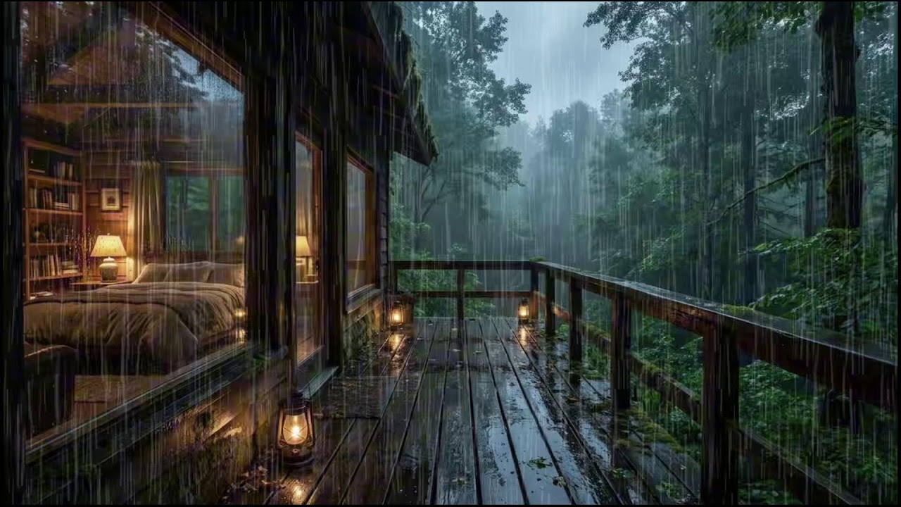 Night Rain at a Warm Forest Cabin 🌧 Gentle Rain Sounds for Deep, Restful Sleep