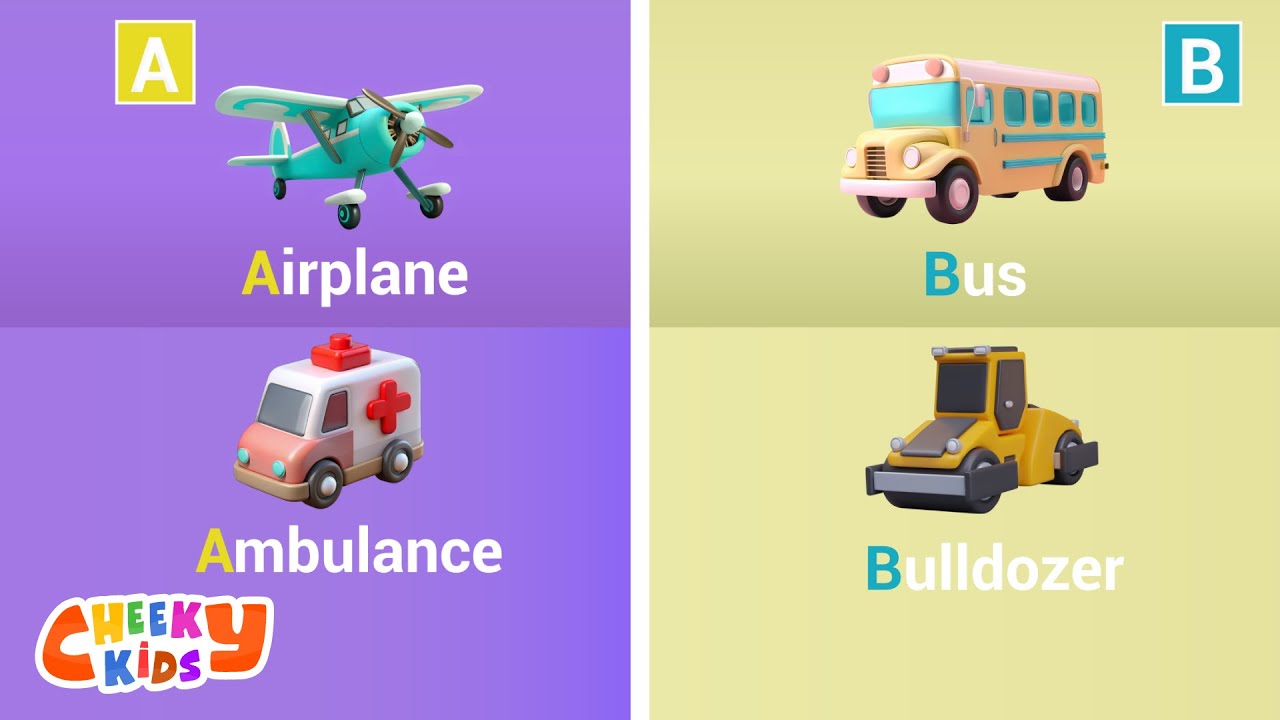 🚗 ABCD Vehicle Song A&ndash;Z | Learn Alphabet with Cars, Trucks & More | Cheeky Kids#AlphabetSong