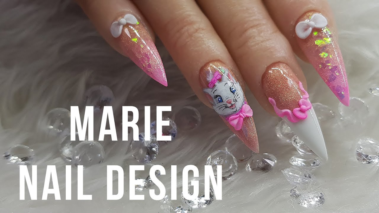 MARIE ARISTOCAT NAIL ART | PINK LONG STILETTO NAILS