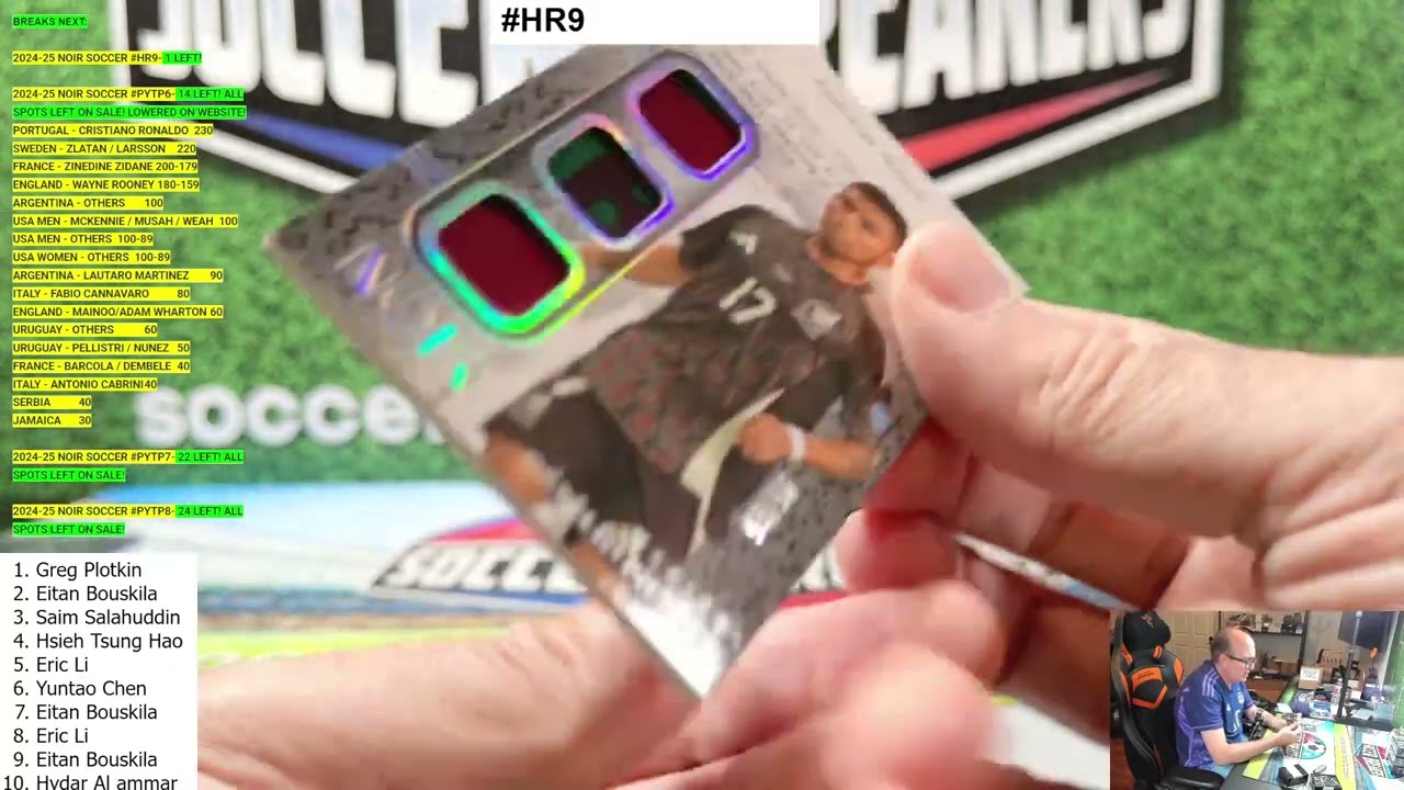 2024-25 PANINI NOIR SOCCER, 3 HOBBY BOX, HIGH ROLLER 10-ШТУЧНЫЙ СЛУЧАЙНЫЙ СЕРИЙНЫЙ НОМЕР CASE BRE...