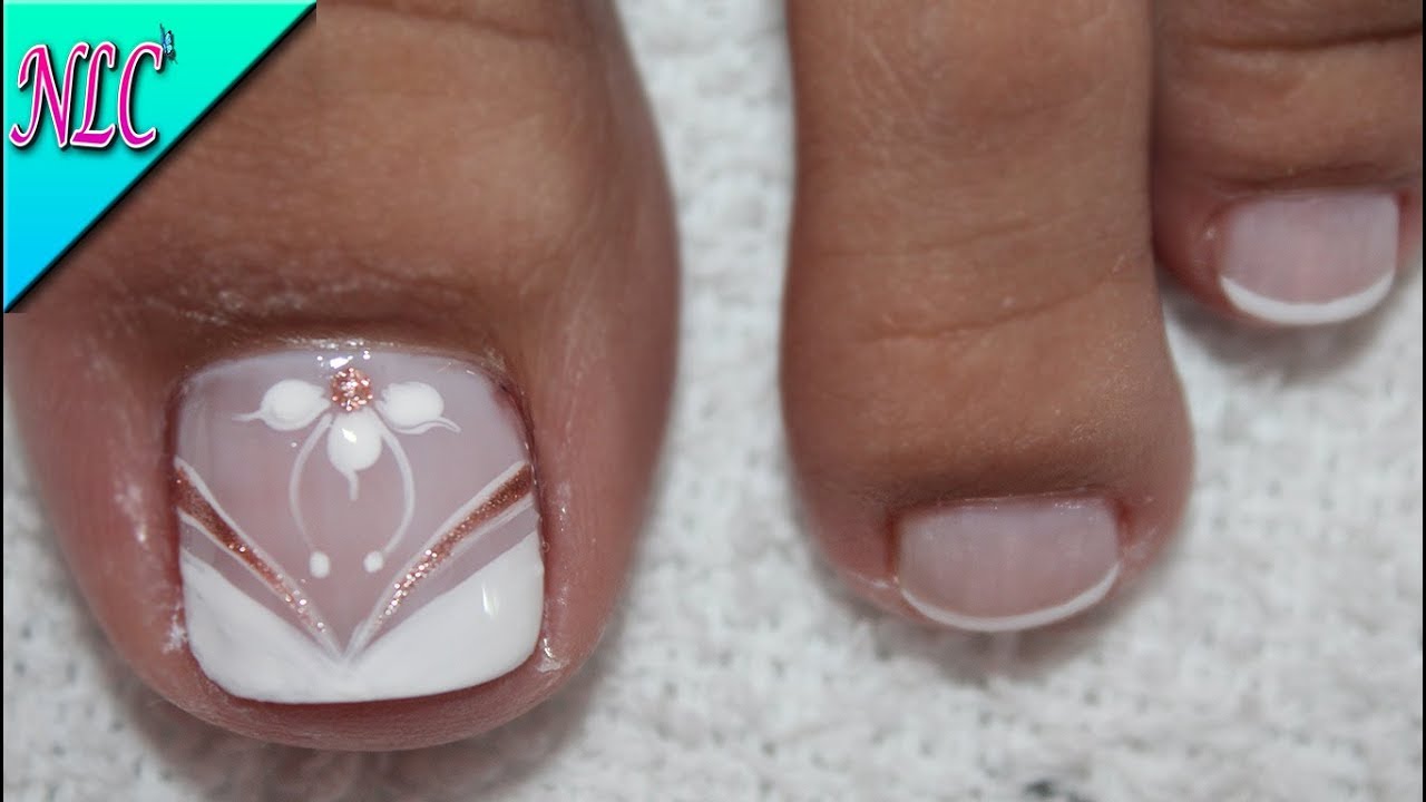 DISEÑO DE UÑAS PARA PIES FRANCÉS Y FLORES PRINCIPIANTES - FRENCH NAIL ART - FLOWERS NAIL ART - NLC