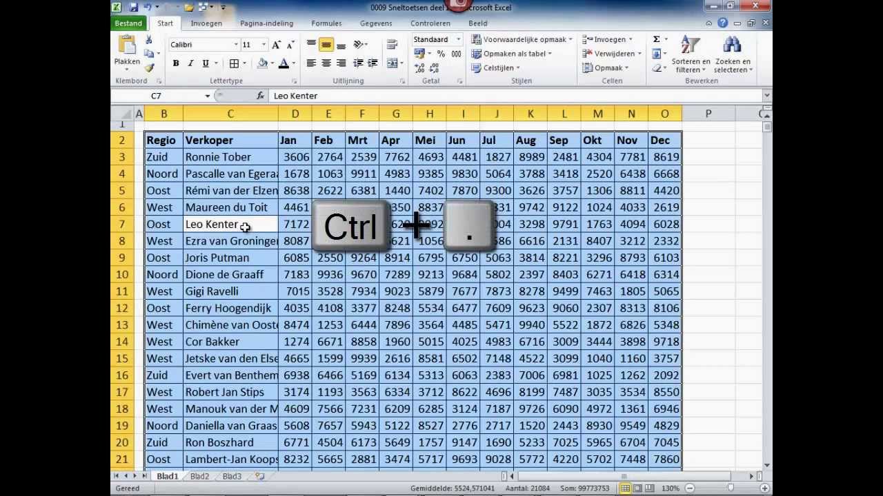 Excel || Selecteren van een selectie met sneltoetsen