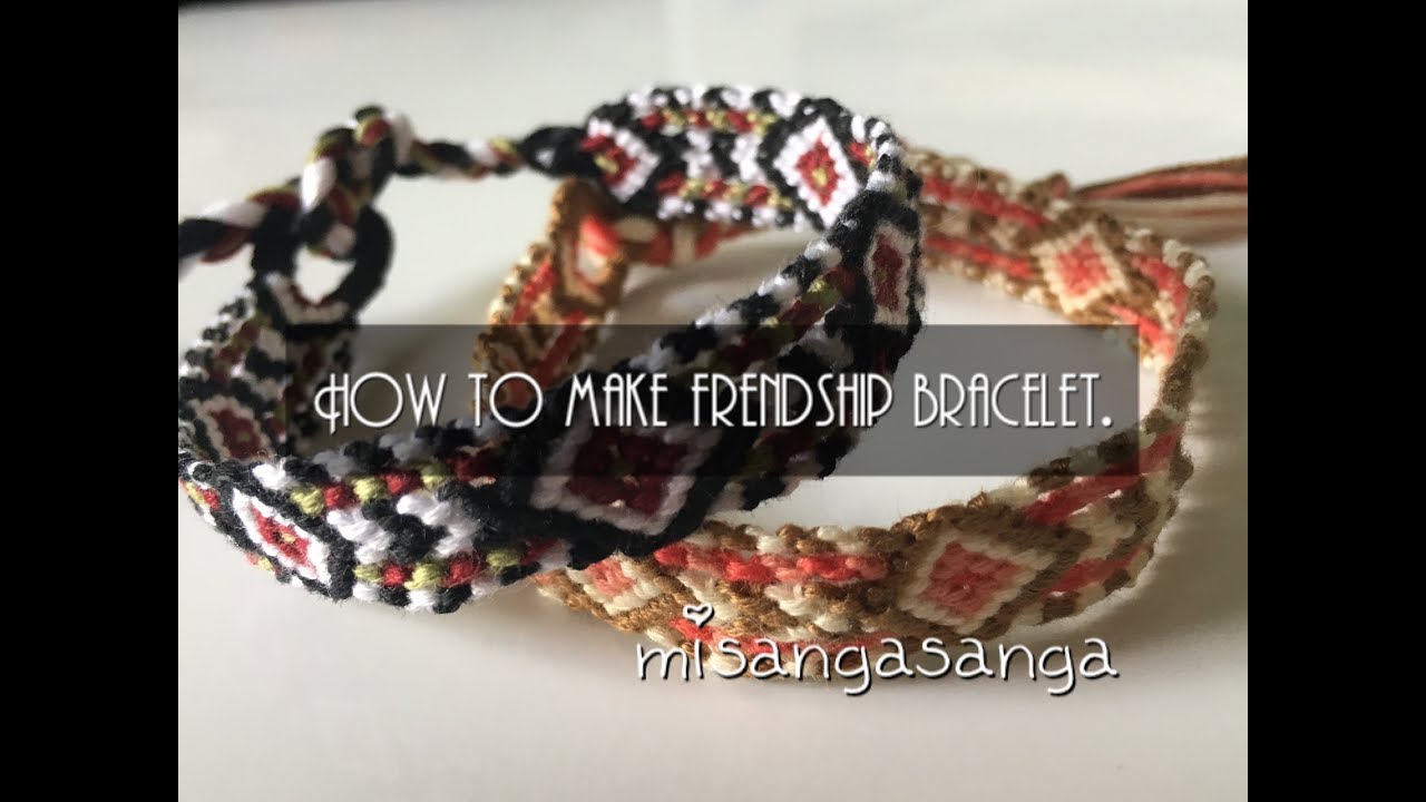 簡単エスニック/ネイティヴ柄ミサンガの編み方〜How to make friendship bracelet.diamond,arrow,easy knot〜