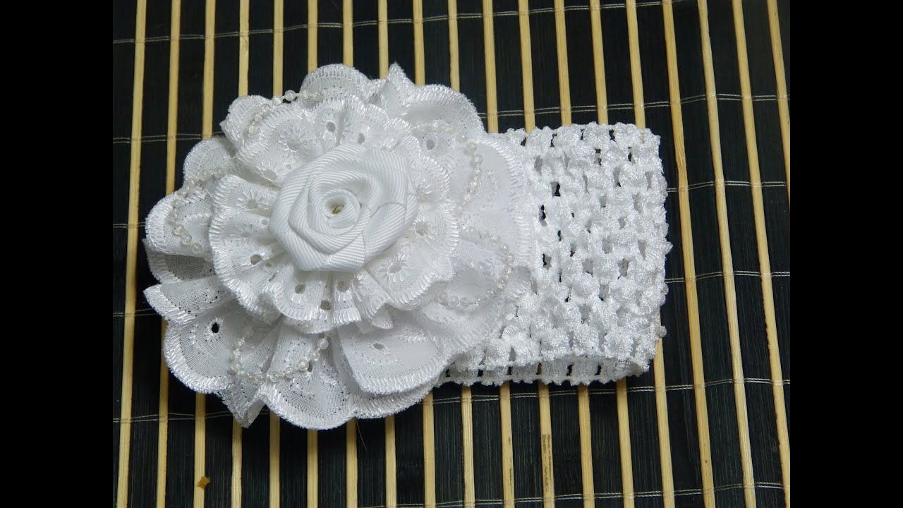Como Hacer Balaca para bautizo de Flores Rococo con cinta  tela encaje , #How to make Flowers Ribbon