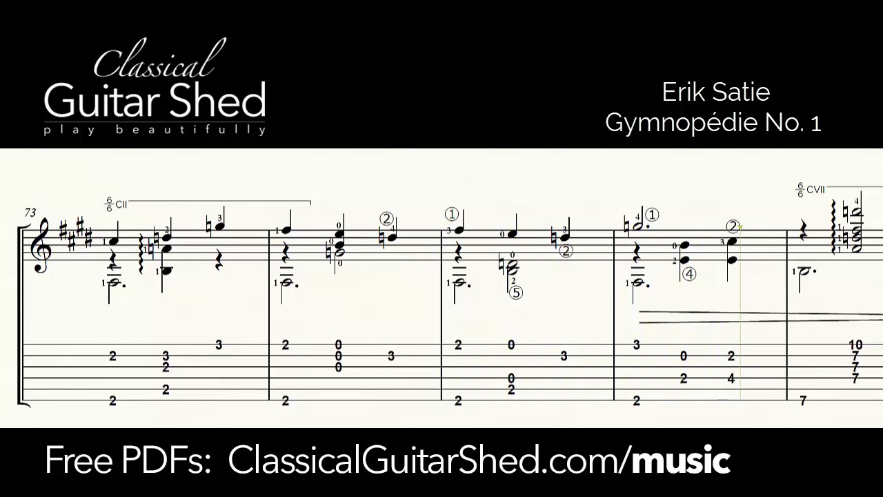Satie: Gymnopedie No 1  - Free sheet music and TABS for classical guitar