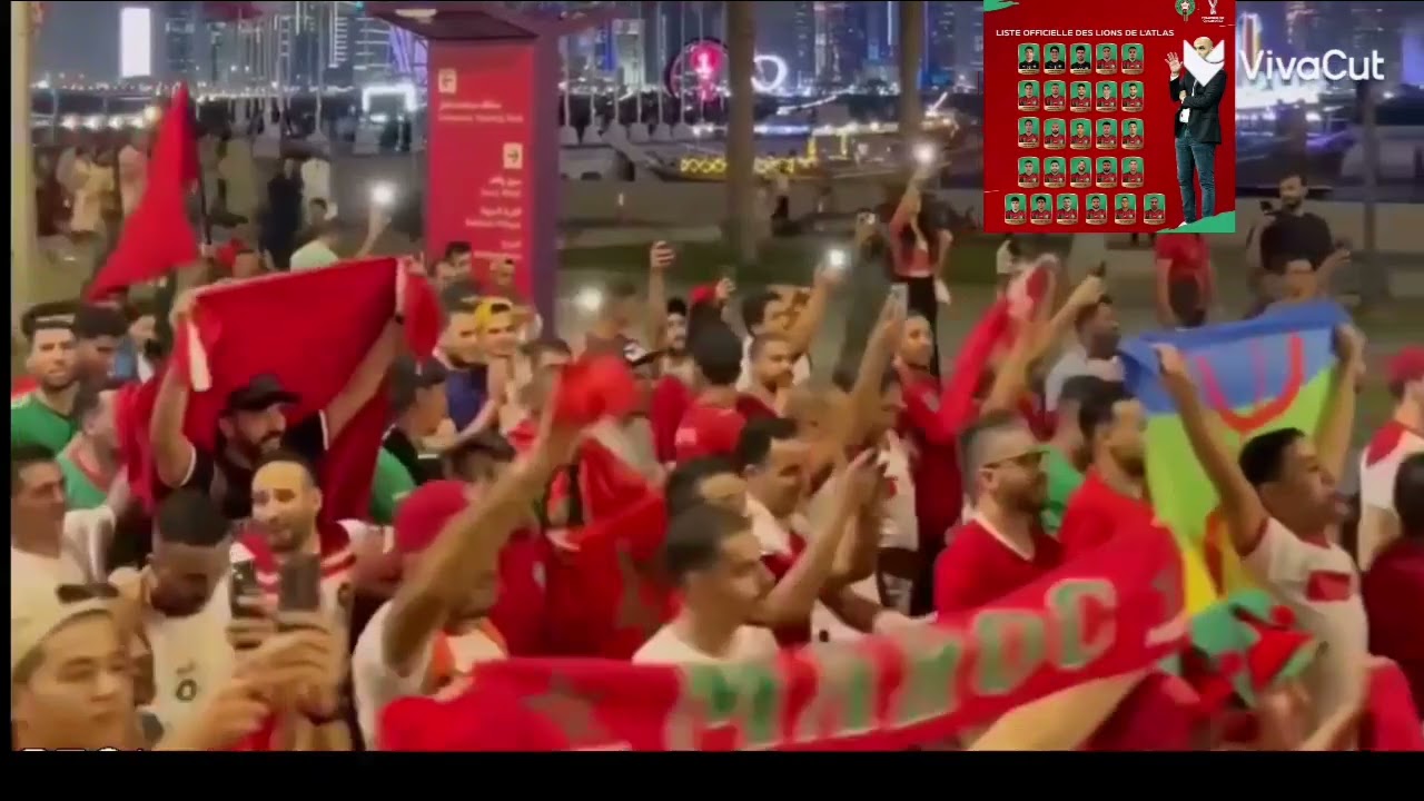 جمهور المنتخب المغربي يخلق الحدث اليوم في قطر اليوم بالأهازيج 🔥🥳 #arabic #morocco #algerie