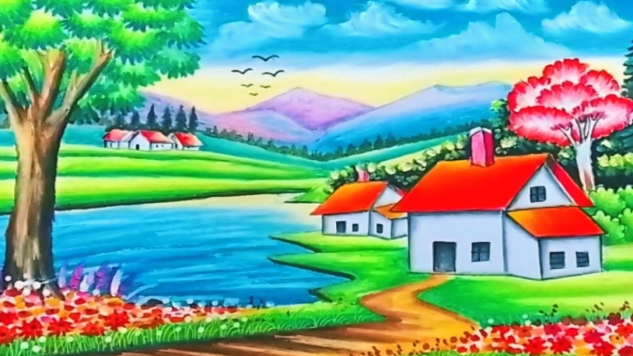 Relaxing Countryside Landscape Drawing | Calm Nature Scenery