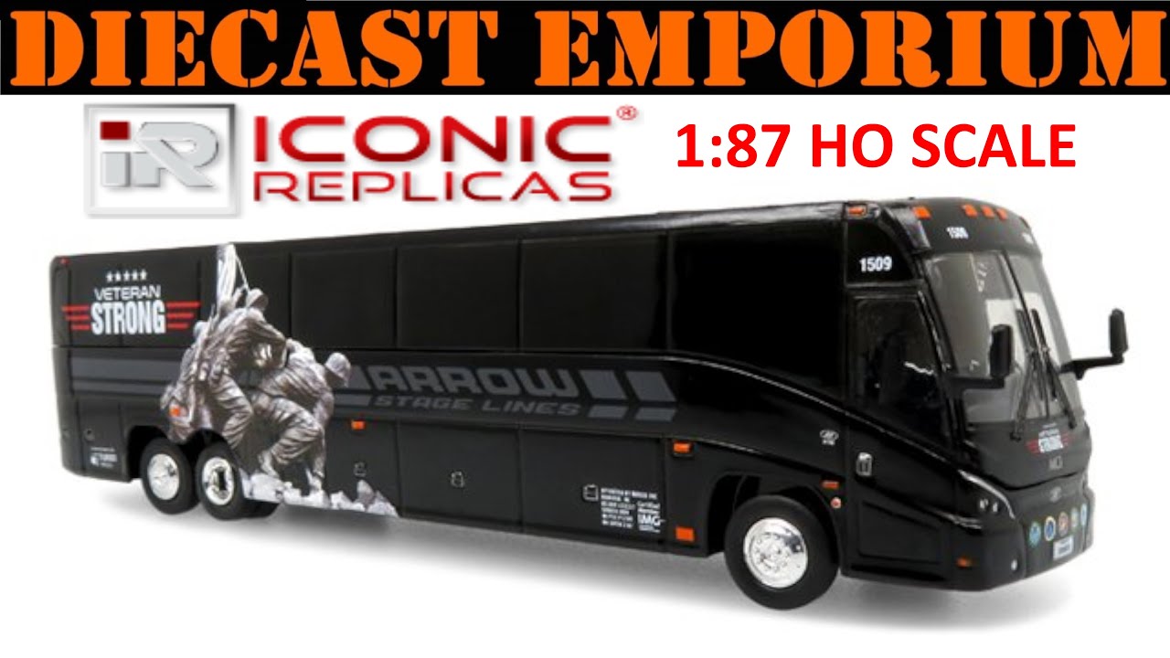 1:87 HO Scale Iconic Replicas MCI J4500 Coach: Arrow Stage Lines/Veteran Strong