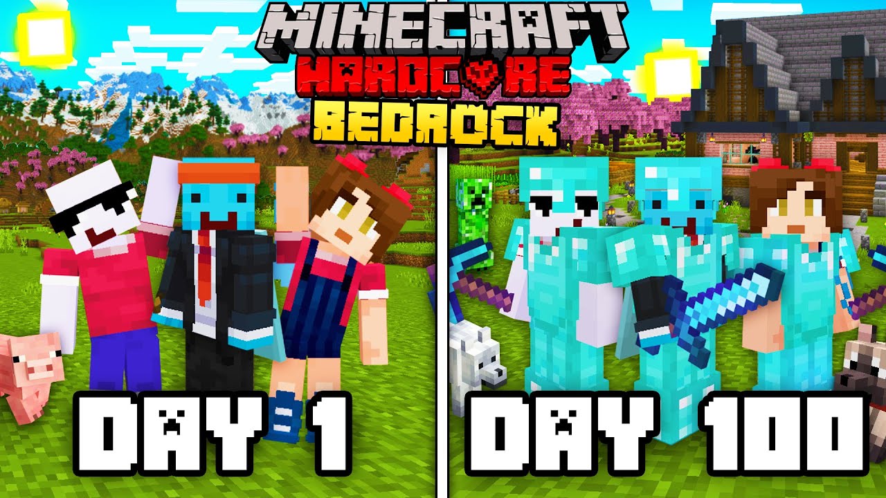 We Survived 100 Days in Bedrock Minecraft Hardcore... TRIOS!