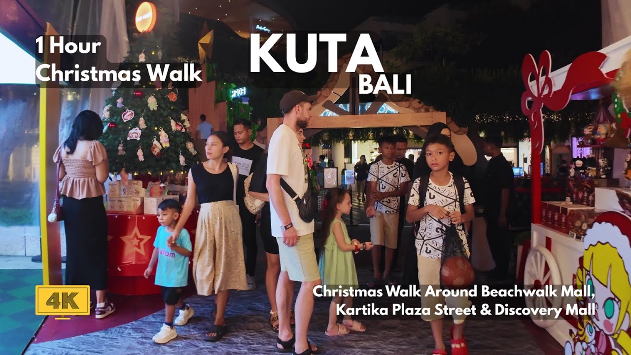 KUTA, Bali 1 Hour Christmas Day Walking Tour 4K/60fps | Festive Atmosphere, Crowds & Holiday Vibes