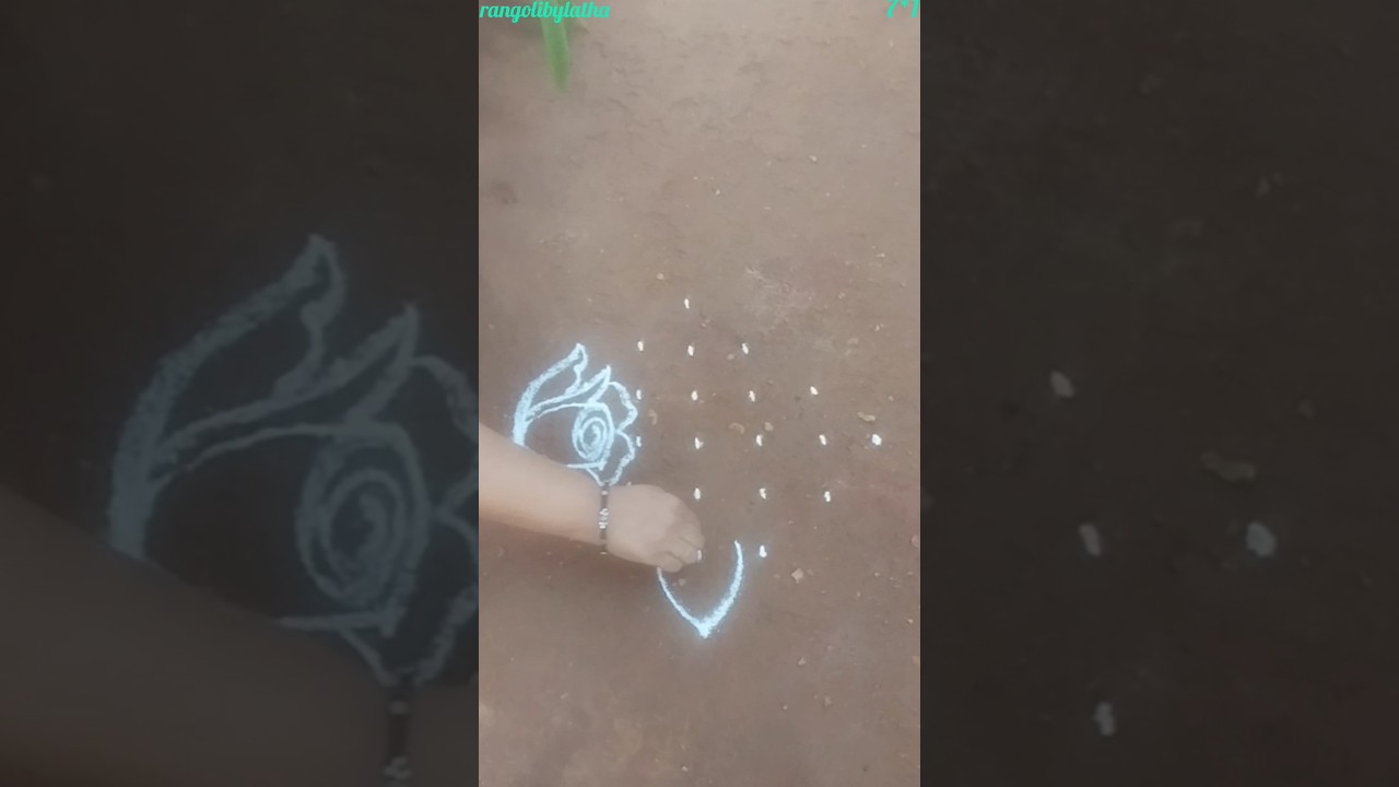 Pink Rose Rangoli (7*1)dots #easyrangoli #ytshorts #shortsfeed #easy #dailyshorts #rangolibylatha