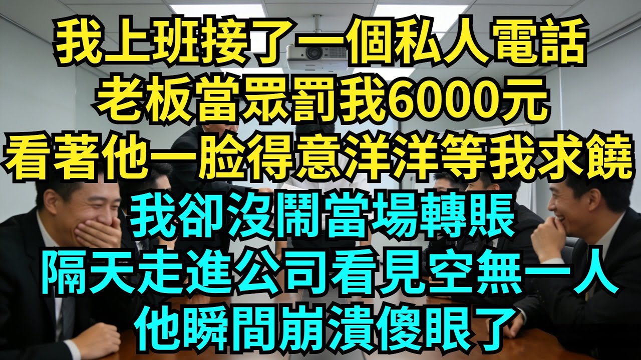 我上班接了一個私人電話，老板當眾罰我6000元，看著他一臉得意洋洋等我求饒，我卻沒鬧當場轉賬，隔天走進公司看見空無一人，他瞬間崩潰傻眼了【奇聞秘事】#奇聞#秘事#故事 #职场 #职场故事 #奖金