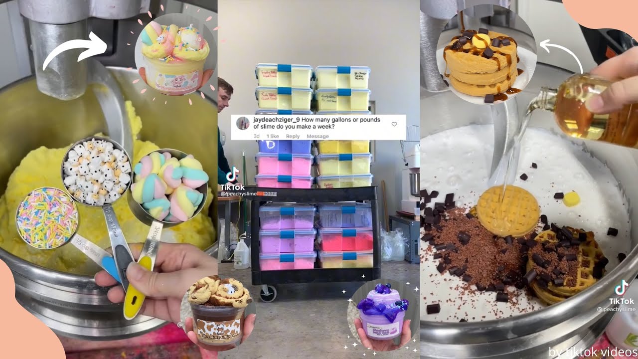 MAKING SLIMES WITH @Peachybbies  COMPILATION #slimes #Peachybbies