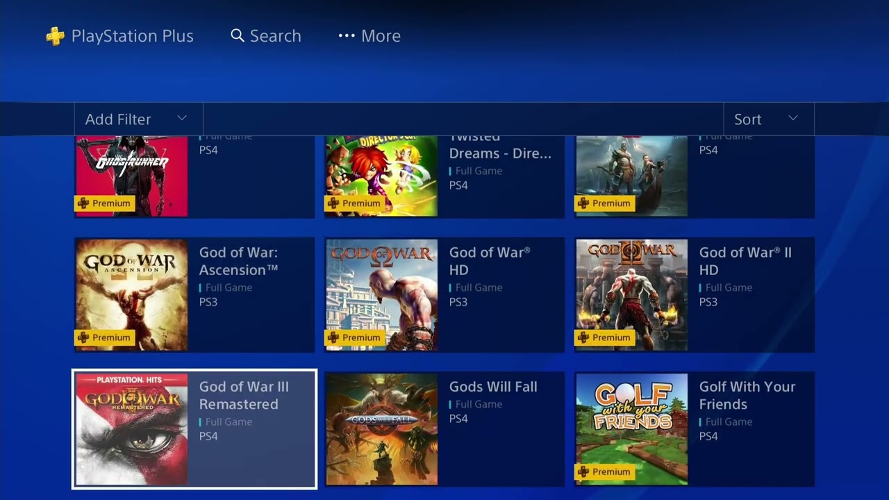 Browsing PlayStation Plus US Game Lineup on PS4