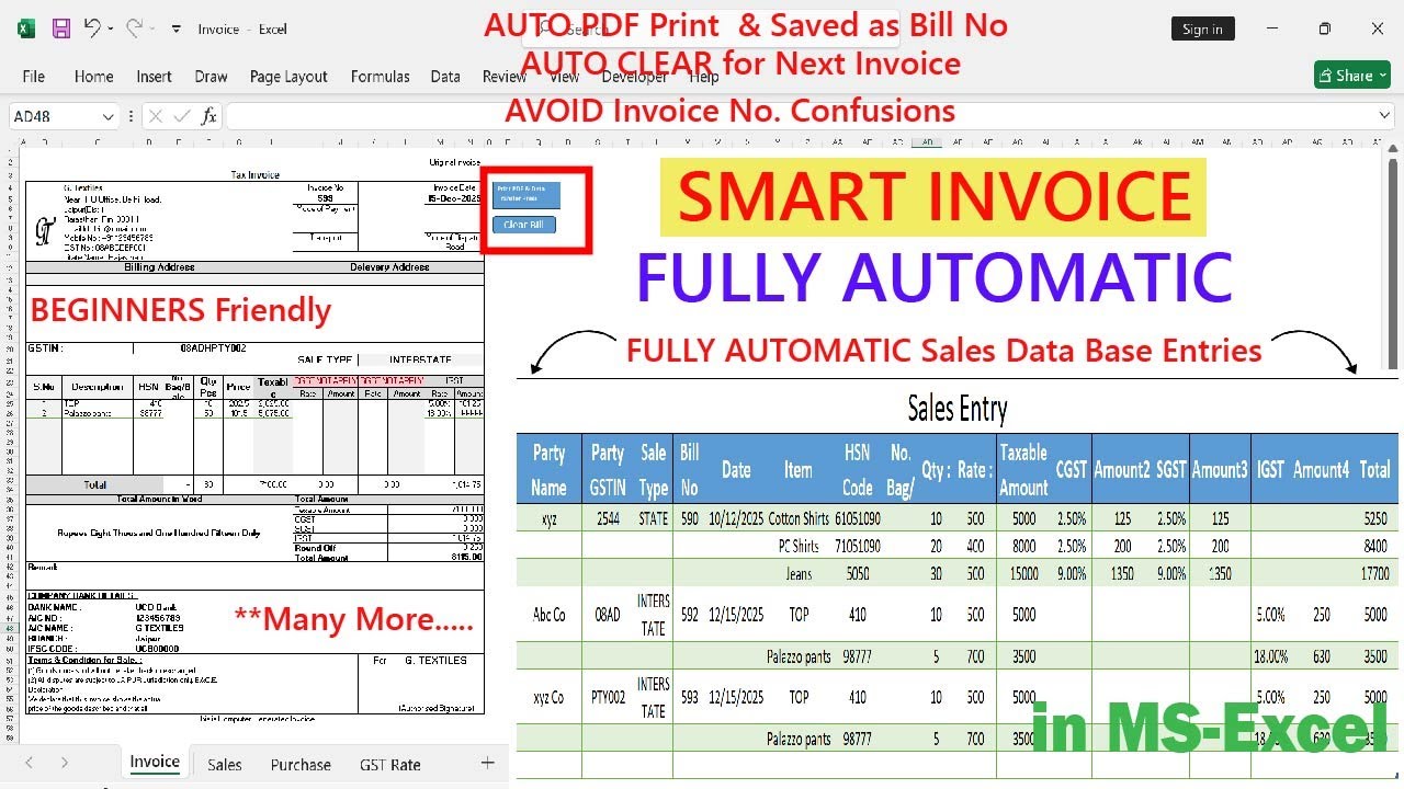 Fully Automatic Invoice in Excel | Invoice Bill in Excel in Hindi | Smart Invoice Tutorial|Automated