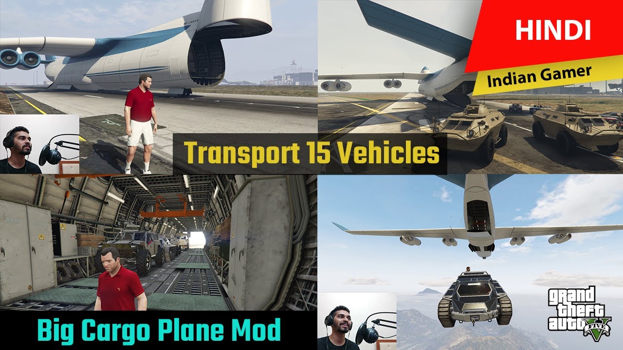 GTA 5 - Techno Gamerz | Big Cargo Plane Mod | Transport 15 Vehicles | Autopilot Mode | Hindi