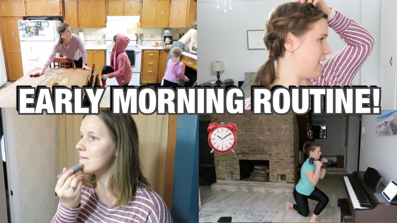 STAY AT HOME MOM MORNING ROUTINE! | WORKOUT, CHORES, & GET READY WITH ME!