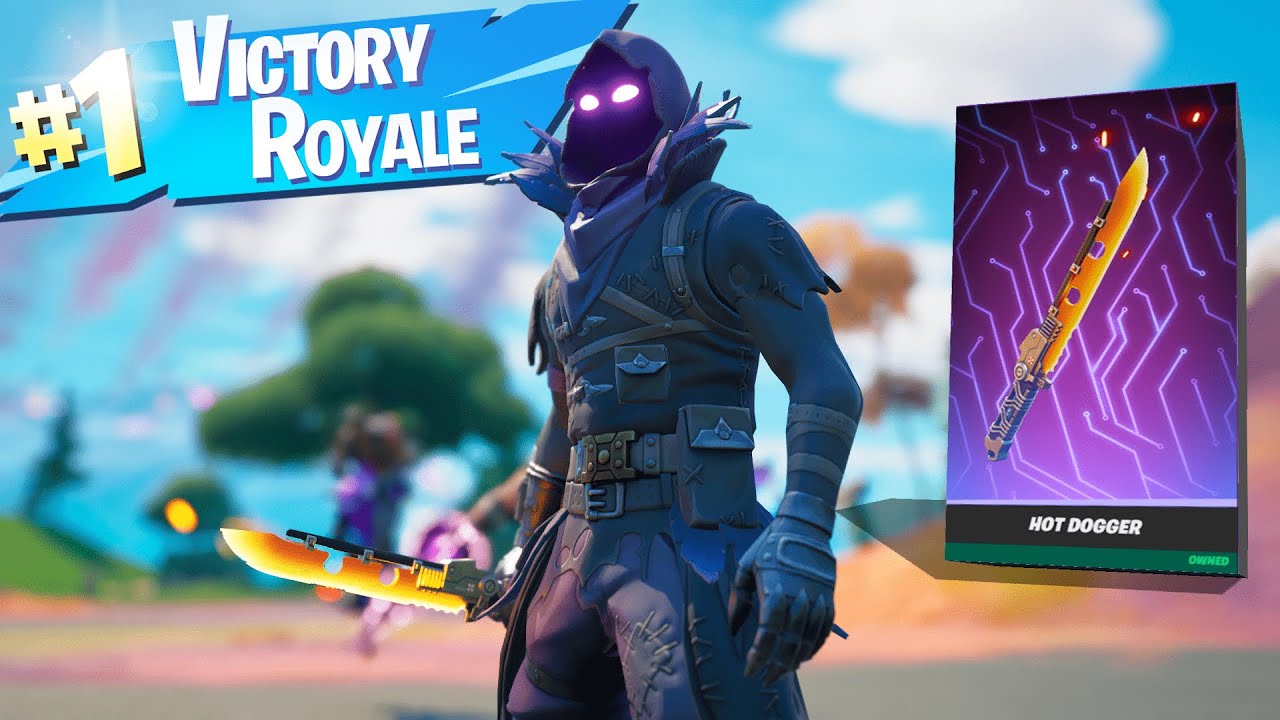 RAVEN SKIN + HOT DOGGER PICKAXE GAMEPLAY / Solo Victory Royale w/ HANDCAM (Fortnite No Commentary)