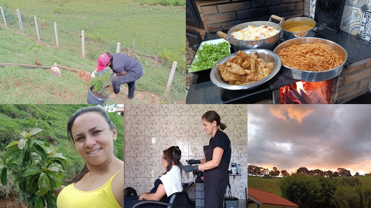 PLANTEI MUDAS NO SITIO+O QUE JÁ TEM AQUI?DIA DE CUIDAR DE MIM💇‍♀️PÔR DO SOL E JANTA NO FOGÃO A LENHA