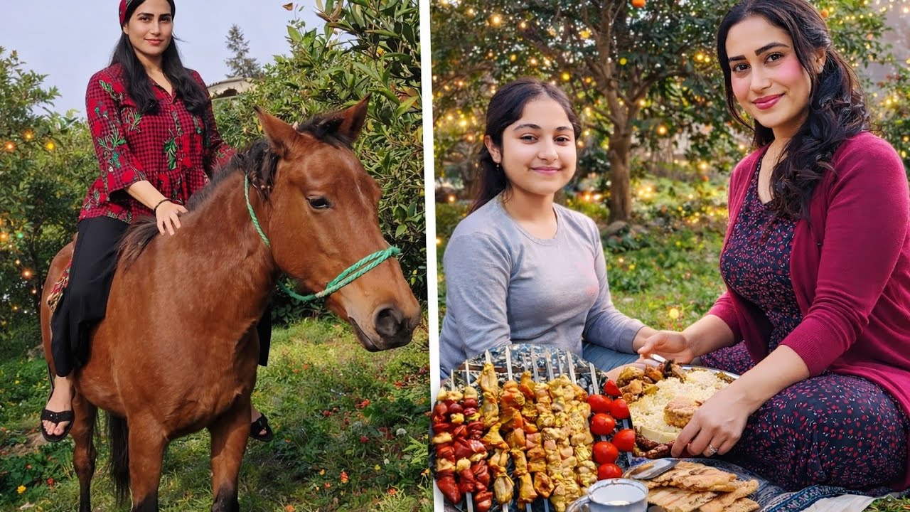 ۹ دسامبر ۲۰۲۵Iranian Village Girl Cooks 3 Fire Kebabs in Garden Paradise | Real Persian BBQ