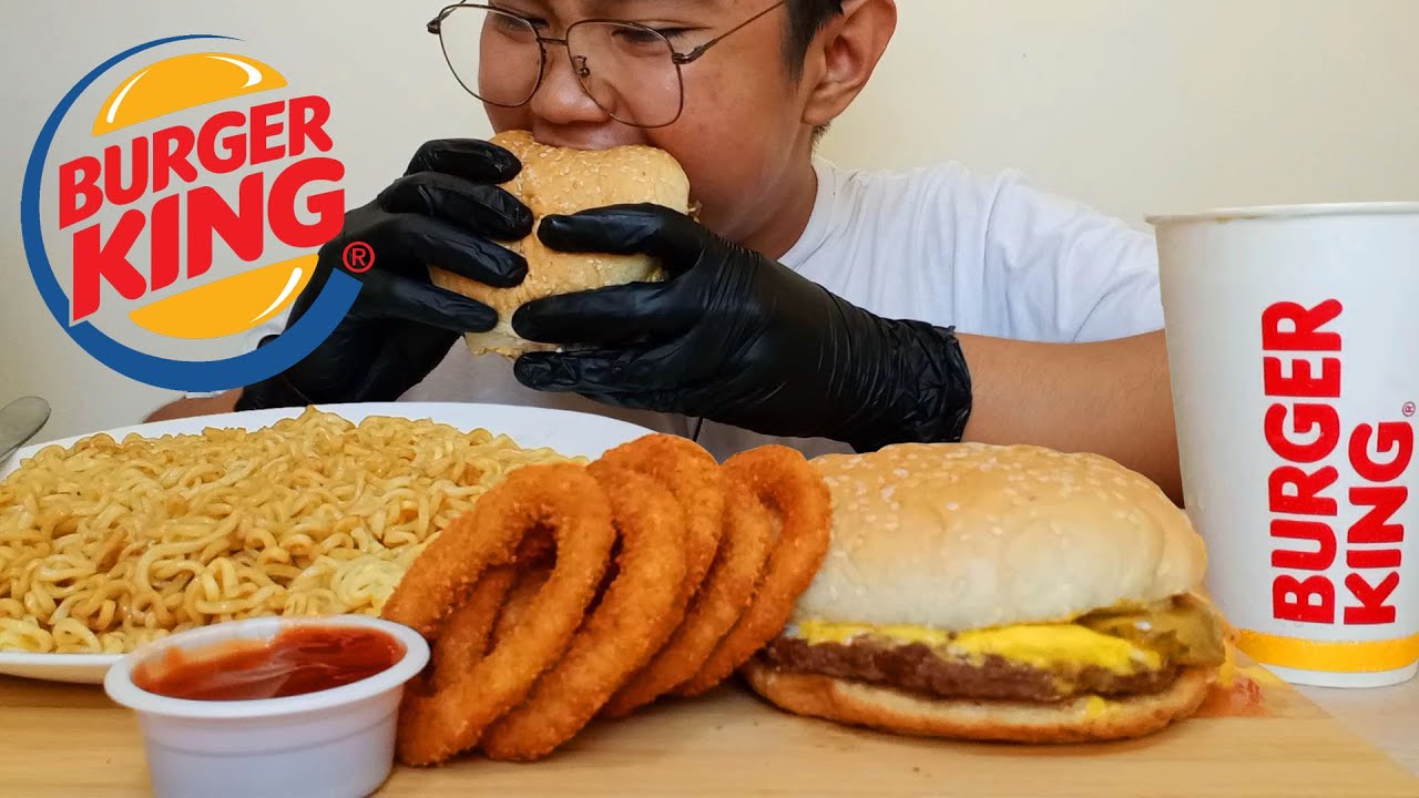 ASMR Mukbang Burger King Whopper & Pancit Canton W/ Onion Rings (No Talking) | Kriphie ASMR