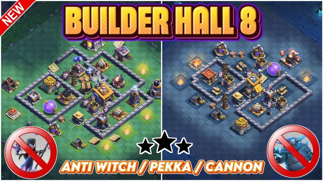 TOP-10 BUILDER HALL 8 BASE || BH8 BASE WITH LINK + REPLAY ||BH8 ANTI WITCH AND PEKKA|| UNBEATEN BH8
