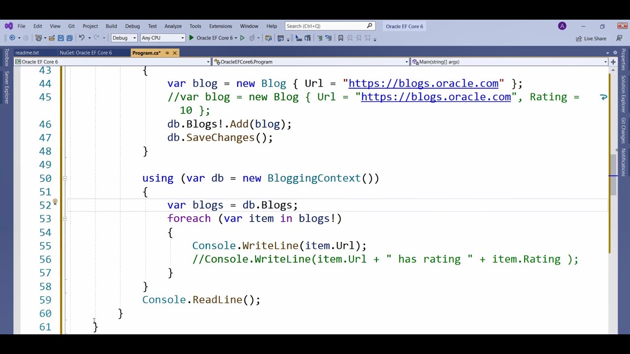 Oracle Entity Framework (EF) Core 6 Demo