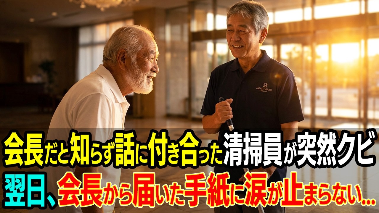 【感動する話】会長だと知らず、話に付き合った清掃員が突然クビ。翌日、会長から届いた手紙に涙が止まらない【朗読・シニア】