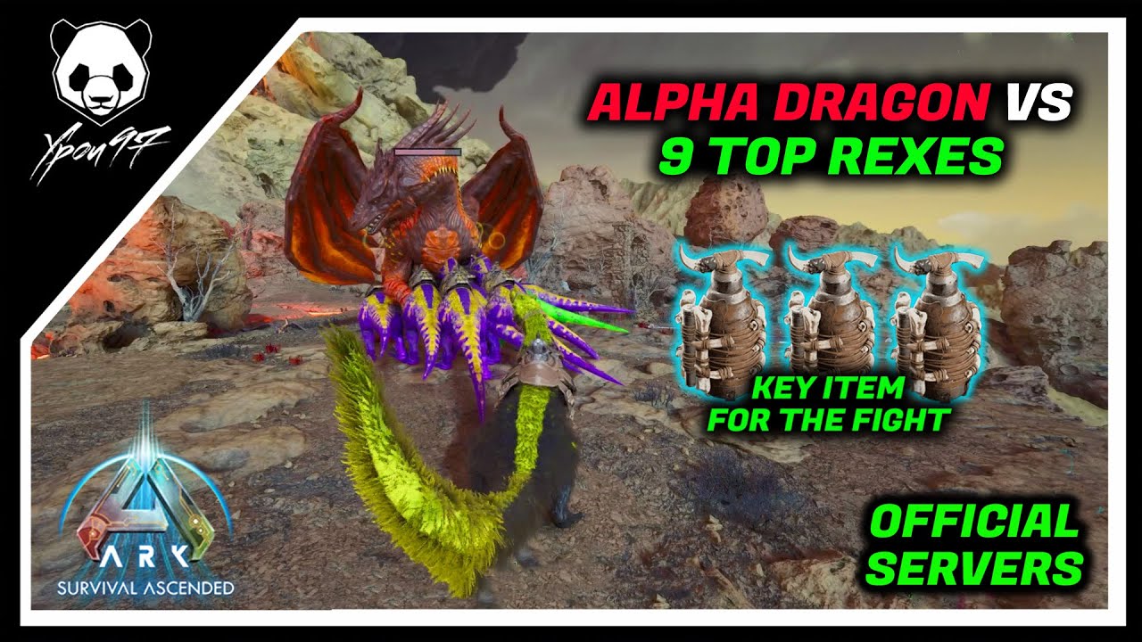 Alpha Dragon Vs 9 Top Rexes Solo - Are Rexes Good For Alpha Dragon Fight? | ARK: Survival Ascended