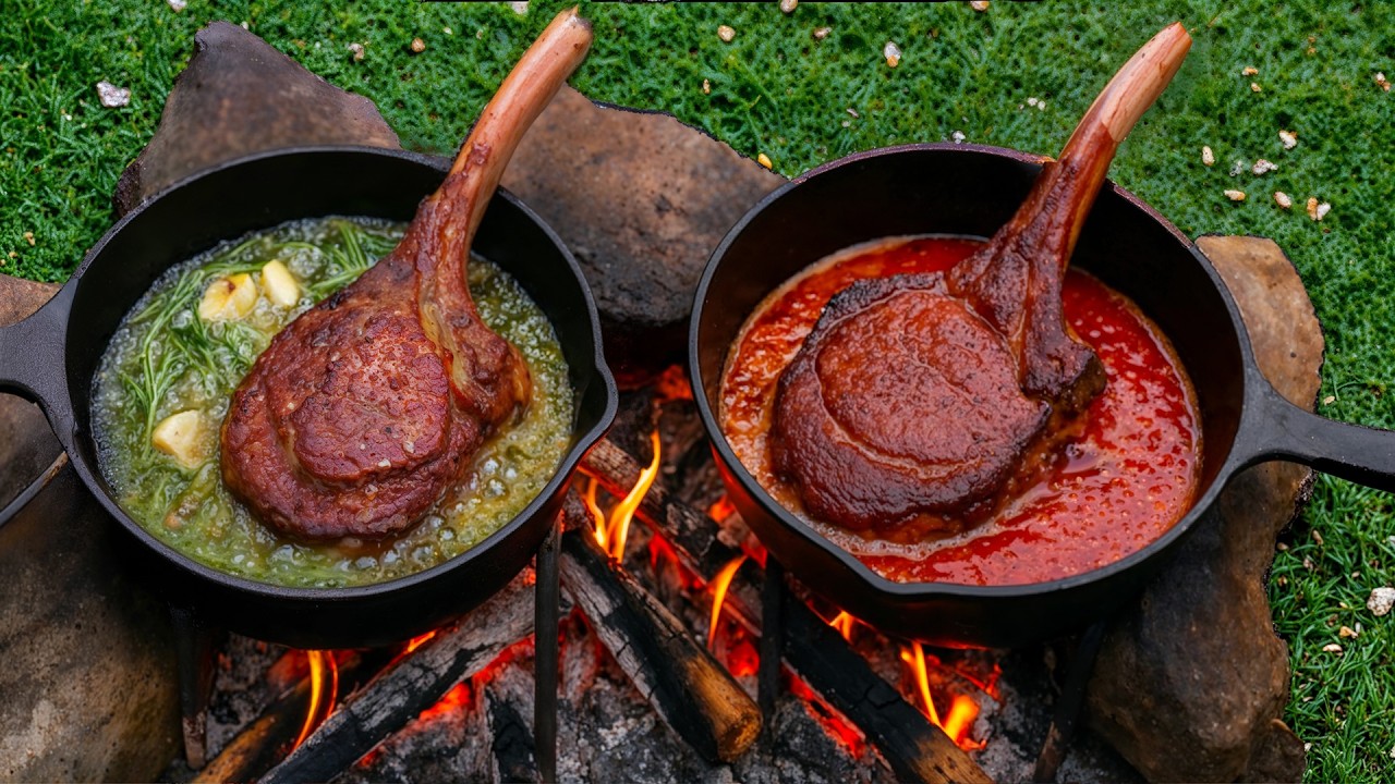 Melting Tomahawk Steaks in Boiling Butter by the Fire