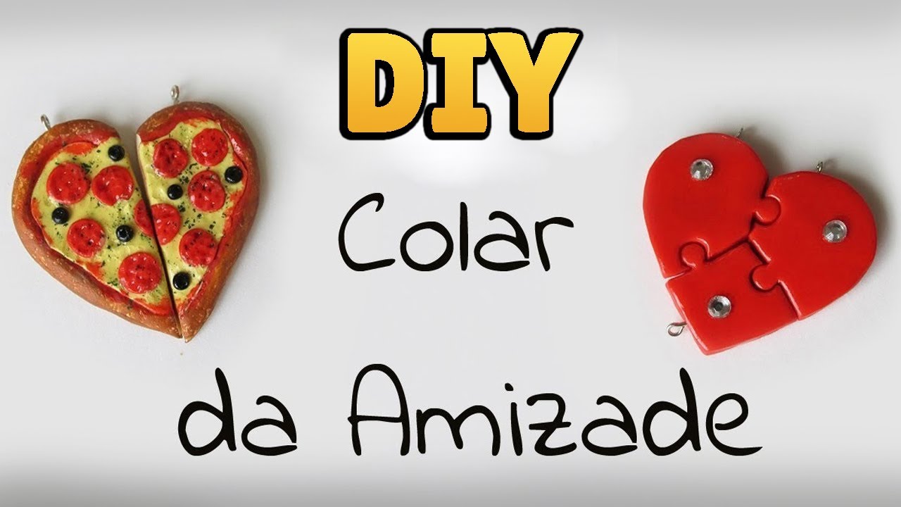 DIY: COLAR DA AMIZADE - Pizza e Coração Quebra Cabeça (Friendship Necklace / Charms BFF) #diyamizade
