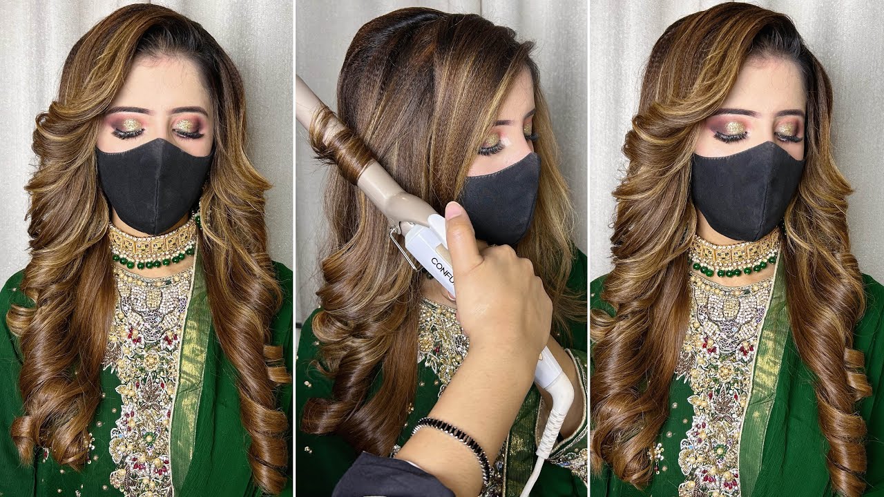 How to curl your hair with blow dryer |front hairstyle for reception |engagement hairstyle open hair