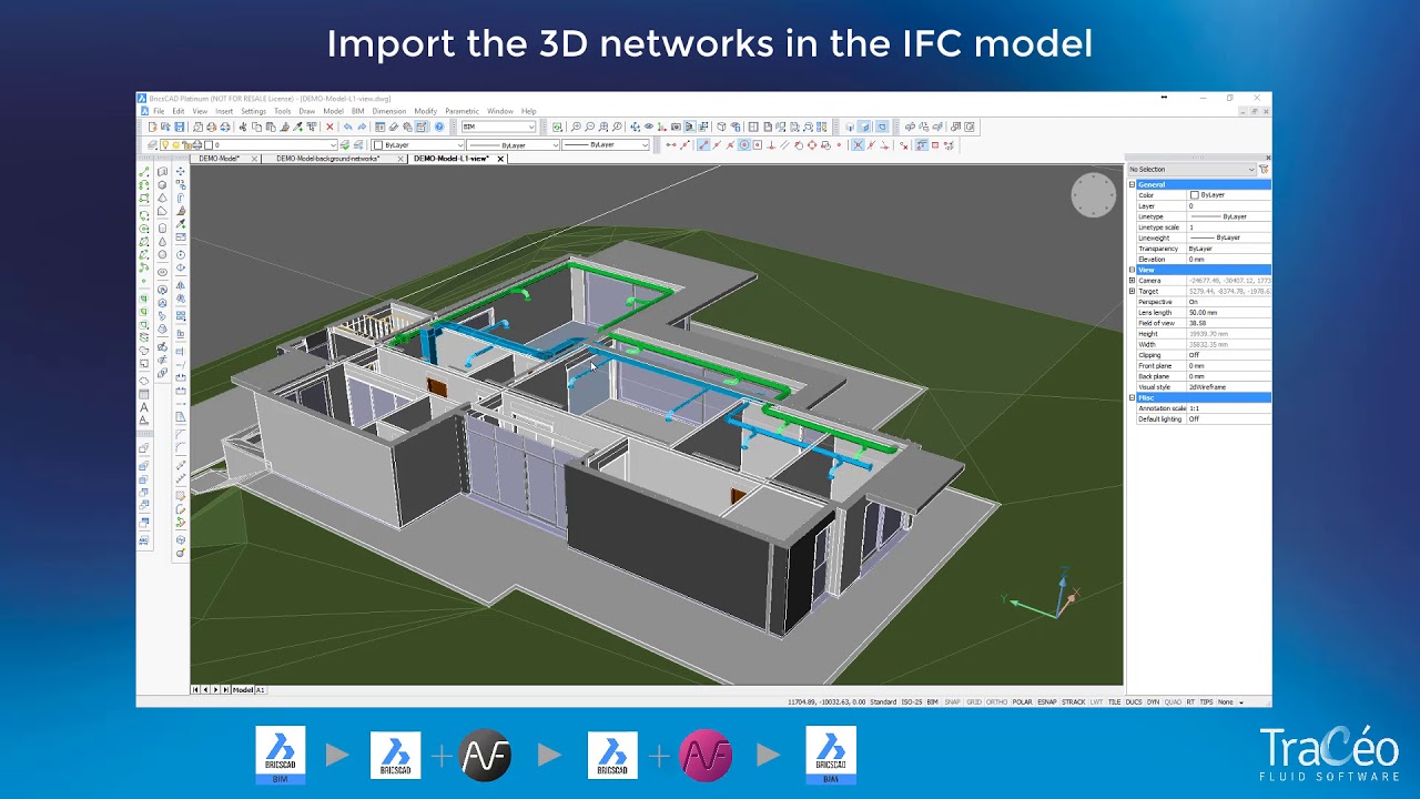AUTOFLUID/AUTOBIM3D + BricsCAD BIM: How to draft HVAC networks and import them in the 3D model