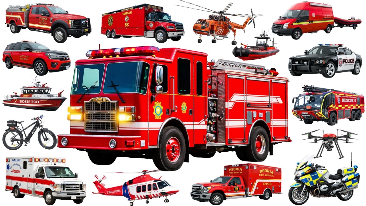 Rescue Vehicles for Kids | Learn About Emergency Vehicles | Ambulance, Police Car & Fire Truck